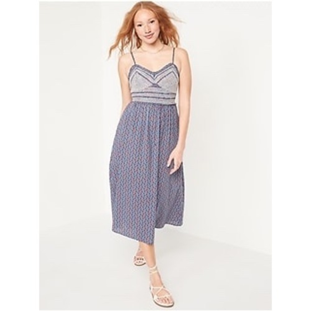 NWT Old Navy Sleeveless Embroidered Woven Bodice‎ Midi Dress 4X Boho Festival